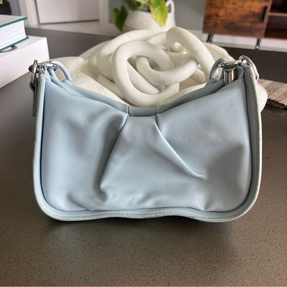 Light Blue Faux Leather Shoulder Bag with Chain Straps - Picture 3 of 8